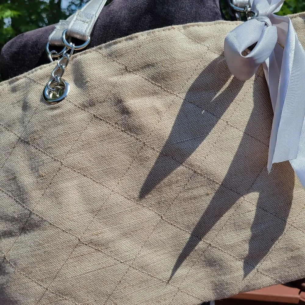 Ladies Shoulder Tote Bag Purse with bow, Cream color